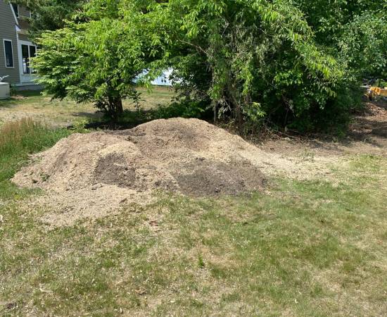 An empty mound after the stump grinding was done by Top Notch Tree professionals.